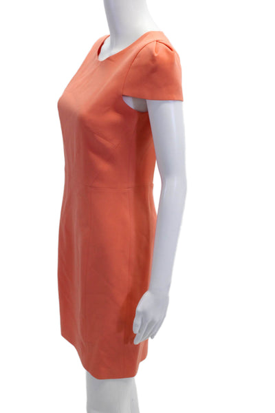 Tibi Womens Orange Sheath Mini Dress Short Sleeve Round Neck Size 2