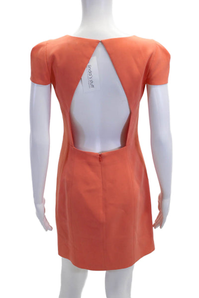 Tibi Womens Orange Sheath Mini Dress Short Sleeve Round Neck Size 2