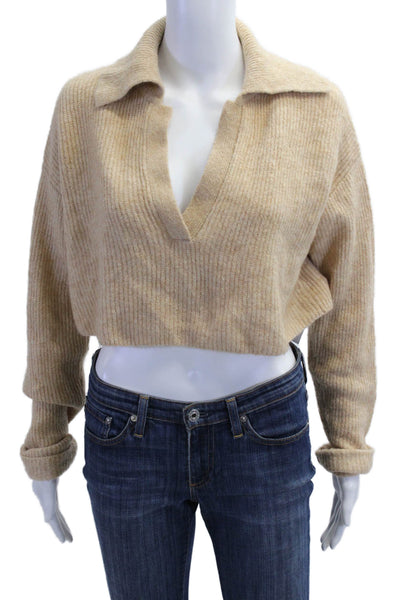 L'Academie Womens Pullover V Neck Long Sleeve Beige Size XS