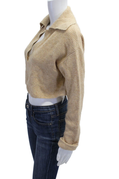L'Academie Womens Pullover V Neck Long Sleeve Beige Size XS
