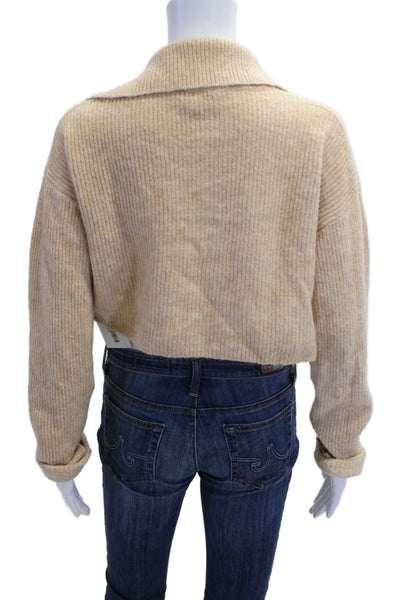 L'Academie Womens Pullover V Neck Long Sleeve Beige Size XS