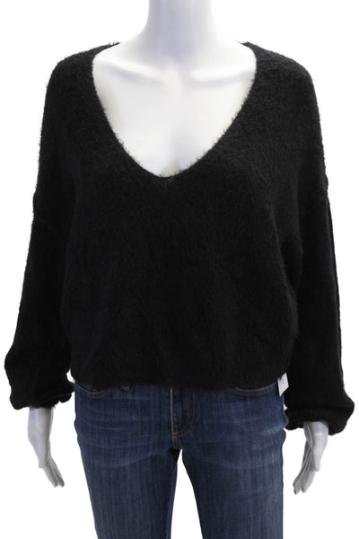 Free People Womens V-Neck Pullover Sweater Black Long Sleeve Size XS