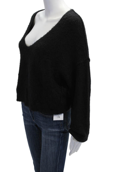 Free People Womens V-Neck Pullover Sweater Black Long Sleeve Size XS
