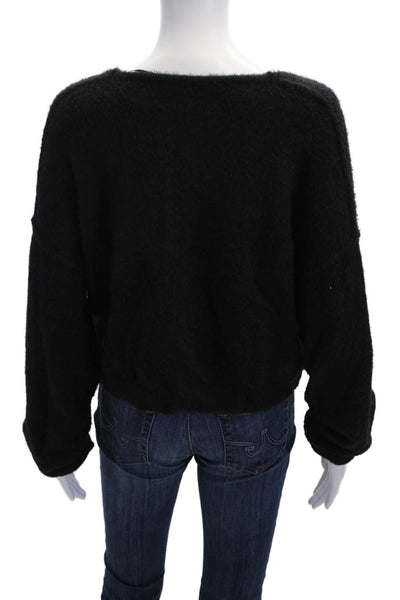 Free People Womens V-Neck Pullover Sweater Black Long Sleeve Size XS