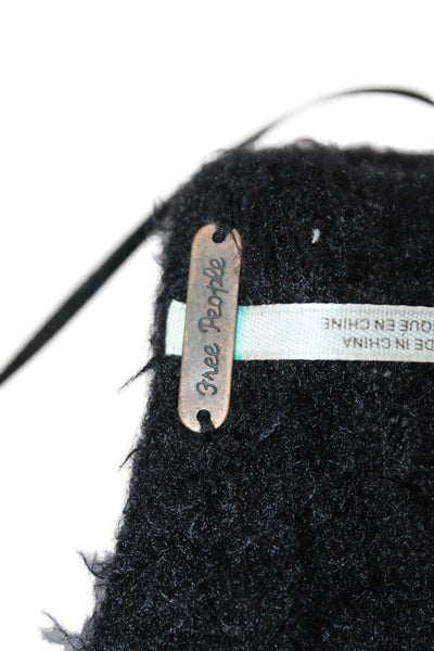 Free People Womens V-Neck Pullover Sweater Black Long Sleeve Size XS