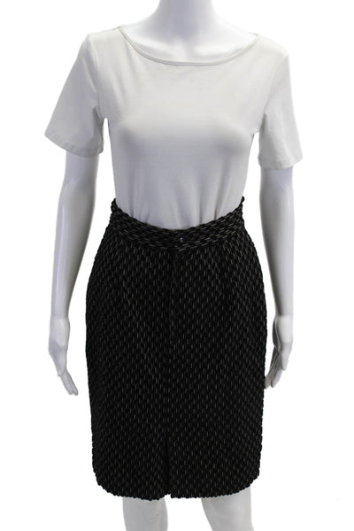Krizia Womens Straight Pencil Skirt Black Herringbone Cotton Knee Size 42
