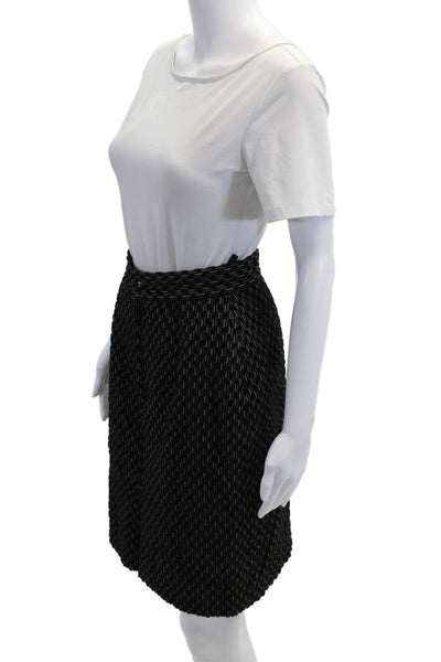Krizia Womens Straight Pencil Skirt Black Herringbone Cotton Knee Size 42