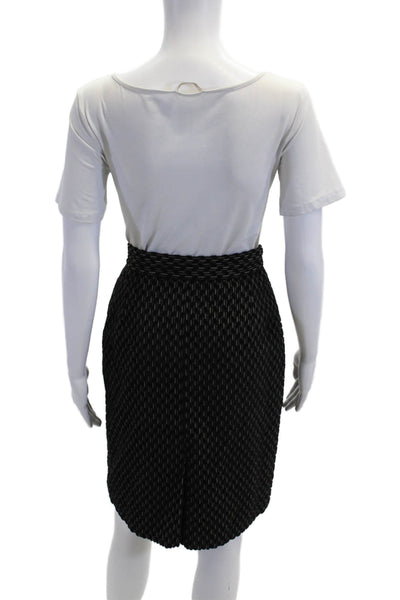 Krizia Womens Straight Pencil Skirt Black Herringbone Cotton Knee Size 42