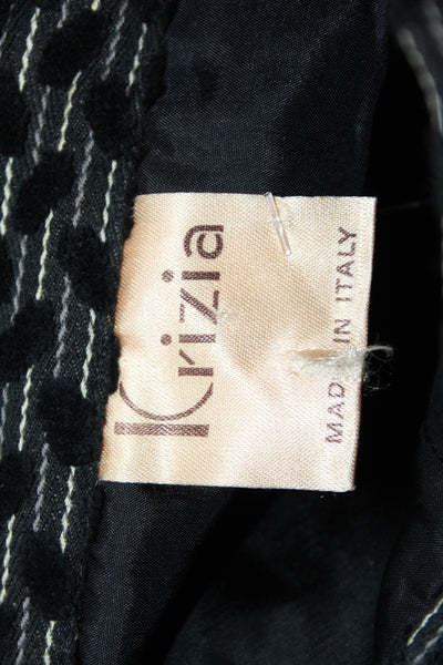 Krizia Womens Straight Pencil Skirt Black Herringbone Cotton Knee Size 42