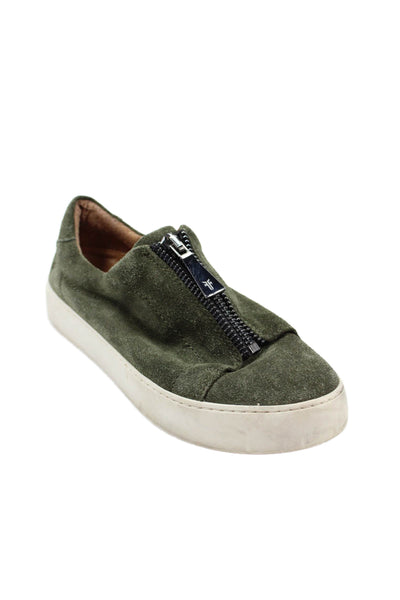 Frye Womens Suede Zip Detail Slip On Sneakers Shoes Moss Green Size 8.5M