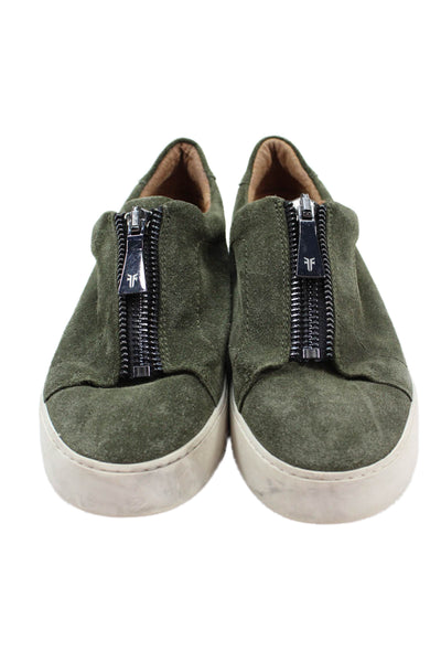 Frye Womens Suede Zip Detail Slip On Sneakers Shoes Moss Green Size 8.5M