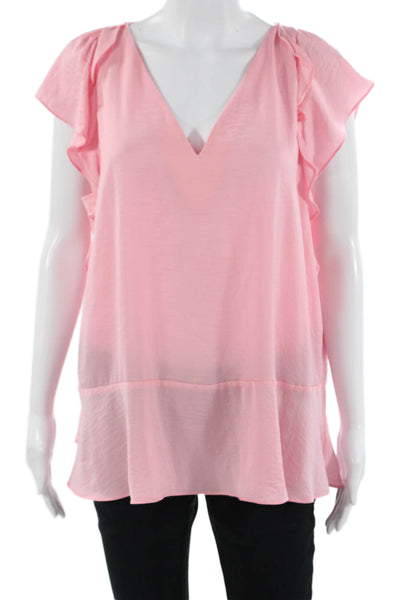 Michael Michael Kors Women Tunic Blouse V-Neck Pink Short Sleeve Size XL