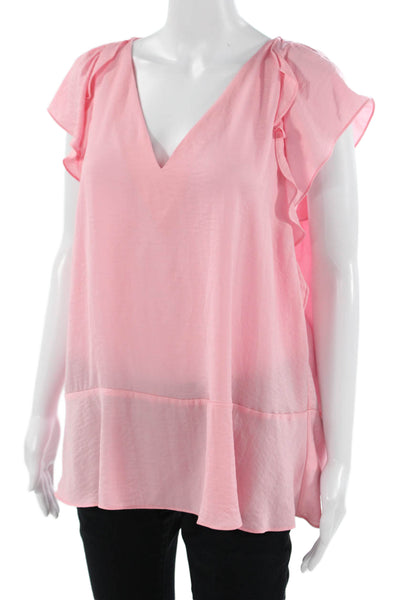 Michael Michael Kors Women Tunic Blouse V-Neck Pink Short Sleeve Size XL