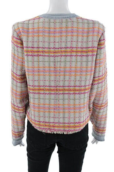 Ecru Women Gray Checked Snap Front Polyester Jacket Long Sleeve Size L
