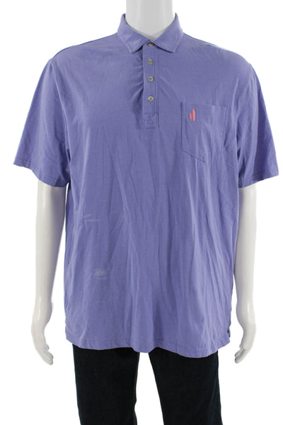 Johnnie-o Mens Cotton Collared Short Sleeve Button-Up Polo Shirt Purple Size L