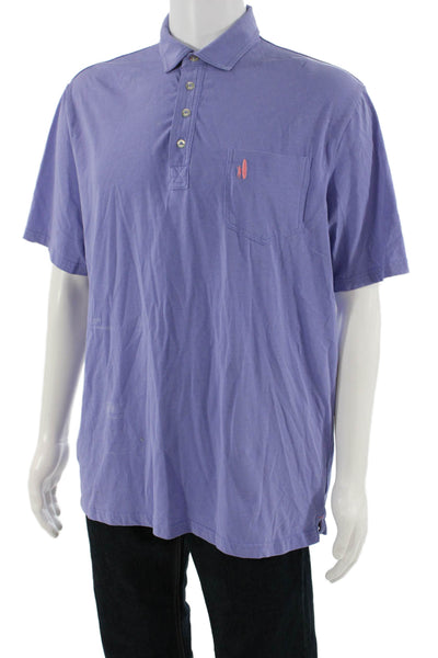 Johnnie-o Mens Cotton Collared Short Sleeve Button-Up Polo Shirt Purple Size L