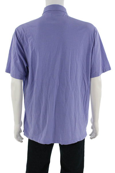 Johnnie-o Mens Cotton Collared Short Sleeve Button-Up Polo Shirt Purple Size L