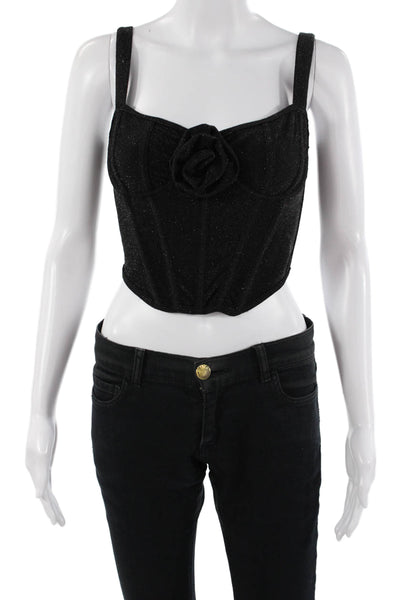 Anthropologie Womens Cropped Sleeveless Square Neck Top Black Size XS