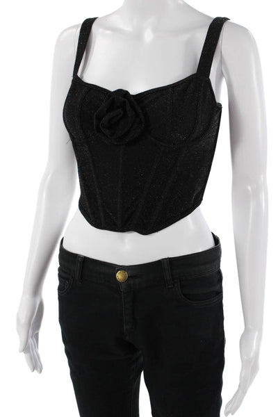 Anthropologie Womens Cropped Sleeveless Square Neck Top Black Size XS