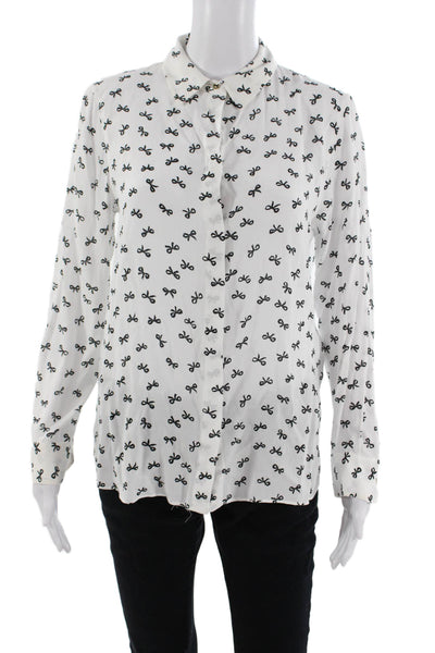 Zara Womens Black Collared Button Up Viscose Long Sleeve Blouse Size M