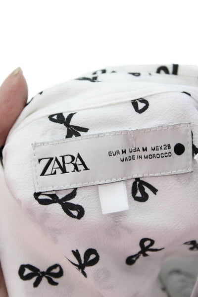 Zara Womens Black Collared Button Up Viscose Long Sleeve Blouse Size M