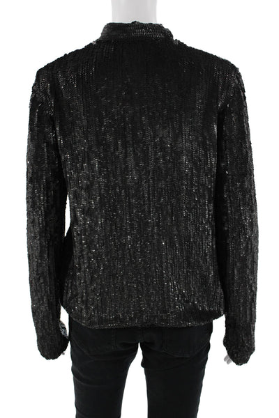 Gryphon New York Women Black Silk Mock Neck Zip Long Sleeve Blouse 80s Size S