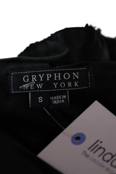 Gryphon New York Women Black Silk Mock Neck Zip Long Sleeve Blouse 80s Size S