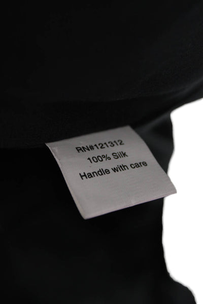 Gryphon New York Women Black Silk Mock Neck Zip Long Sleeve Blouse 80s Size S