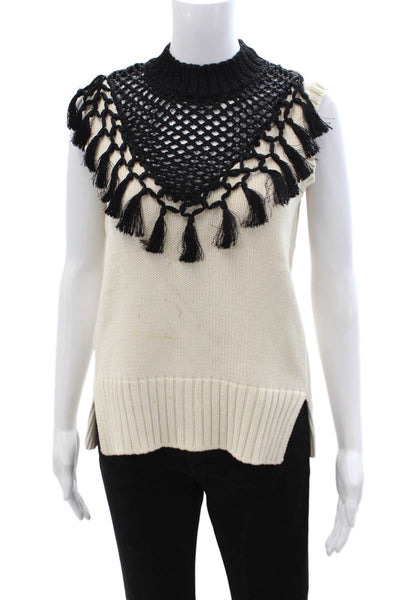 Yigal Azrouel Unisex Beige High Neck Sleeveless Sweater Vest Cotton Size XS
