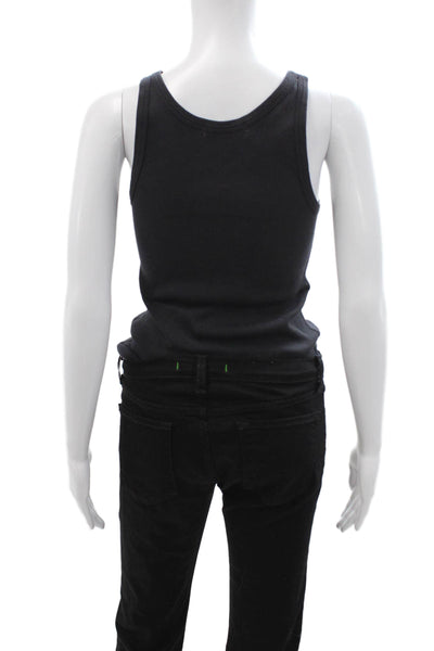 Amo Women Bodysuit Black Cotton Scoop Neck Sleeveless Size M