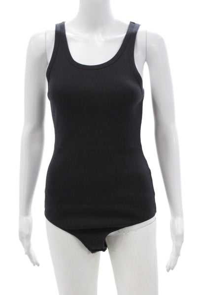 Amo Women Bodysuit Black Cotton Scoop Neck Sleeveless Size M