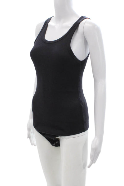 Amo Women Bodysuit Black Cotton Scoop Neck Sleeveless Size M