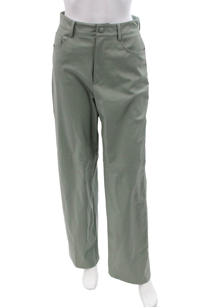Zara Women Rain Pants Windbreaker Green Polyurethane Button Solid Army Size 31