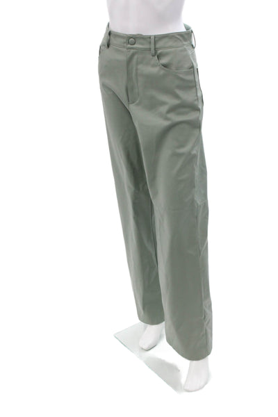 Zara Women Rain Pants Windbreaker Green Polyurethane Button Solid Army Size 31