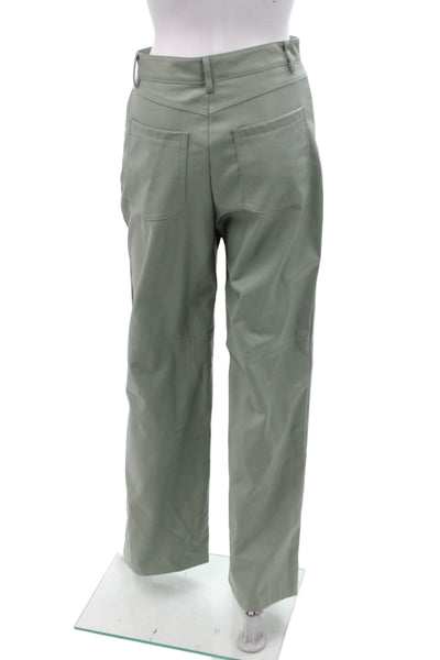 Zara Women Rain Pants Windbreaker Green Polyurethane Button Solid Army Size 31