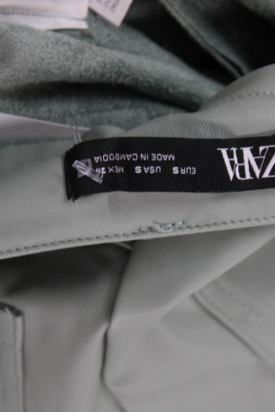 Zara Women Rain Pants Windbreaker Green Polyurethane Button Solid Army Size 31