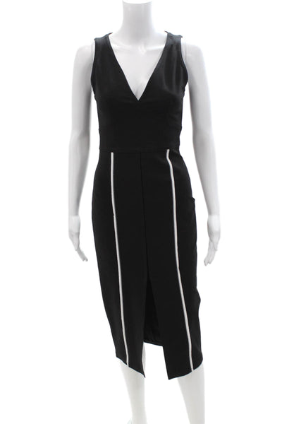 Yigal Azrouel Women Bodycon Pencil Dress Black V Neck Midi Size 2