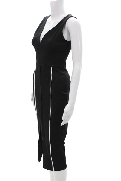 Yigal Azrouel Women Bodycon Pencil Dress Black V Neck Midi Size 2