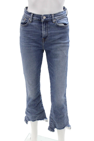 7 For All Mankind Womens High Rise Cropped Flared Jeans Blue Size 27