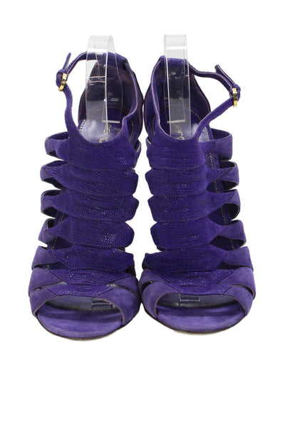 Sergio Rossi Womens Suede Cut Out Sandal Heels Purple Size 39.5 9.5