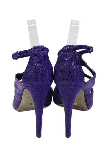 Sergio Rossi Womens Suede Cut Out Sandal Heels Purple Size 39.5 9.5