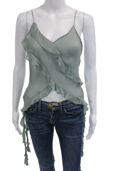 Zara Womens Green V-Neck Bamboo Camisole Sleeveless Button Solid Size S