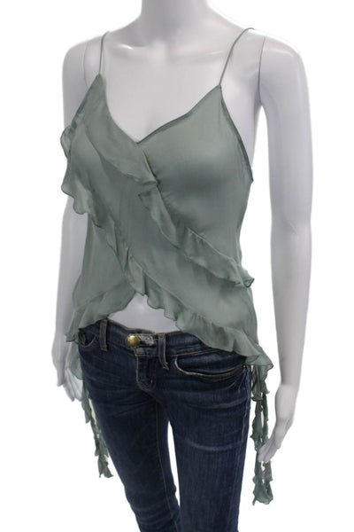 Zara Womens Green V-Neck Bamboo Camisole Sleeveless Button Solid Size S