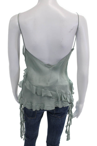 Zara Womens Green V-Neck Bamboo Camisole Sleeveless Button Solid Size S