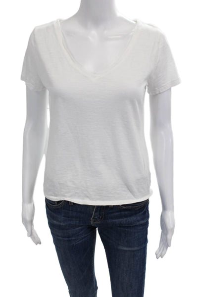 J Crew Womens Basic V-Neck White Cotton Short Sleeve T-Shirt Size XS