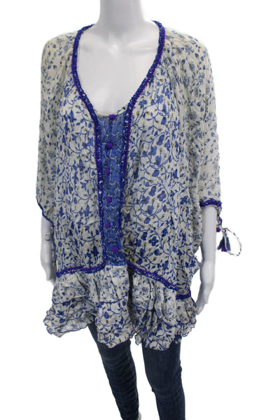 Poupette St. Barth Women Beige Cotton Kimono Blouse V-Neck Size One Size