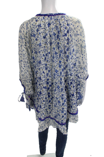 Poupette St. Barth Women Beige Cotton Kimono Blouse V-Neck Size One Size