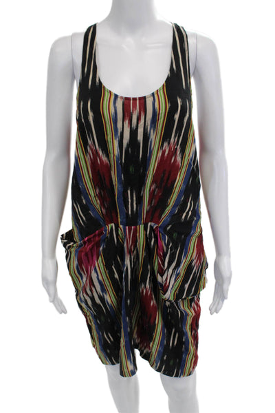 Thakoon Womens Jumpsuit Black Silk Striped Scoop Neck Sleeveless Size S