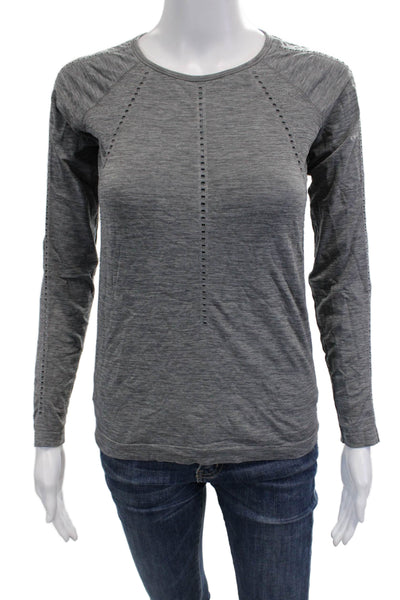Athleta Women Basic Long Sleeve T-Shirt Gray Crew Neck 100% Nylon Size XS