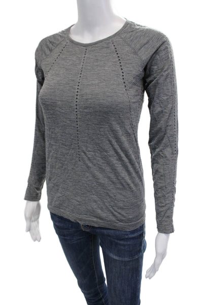 Athleta Women Basic Long Sleeve T-Shirt Gray Crew Neck 100% Nylon Size XS